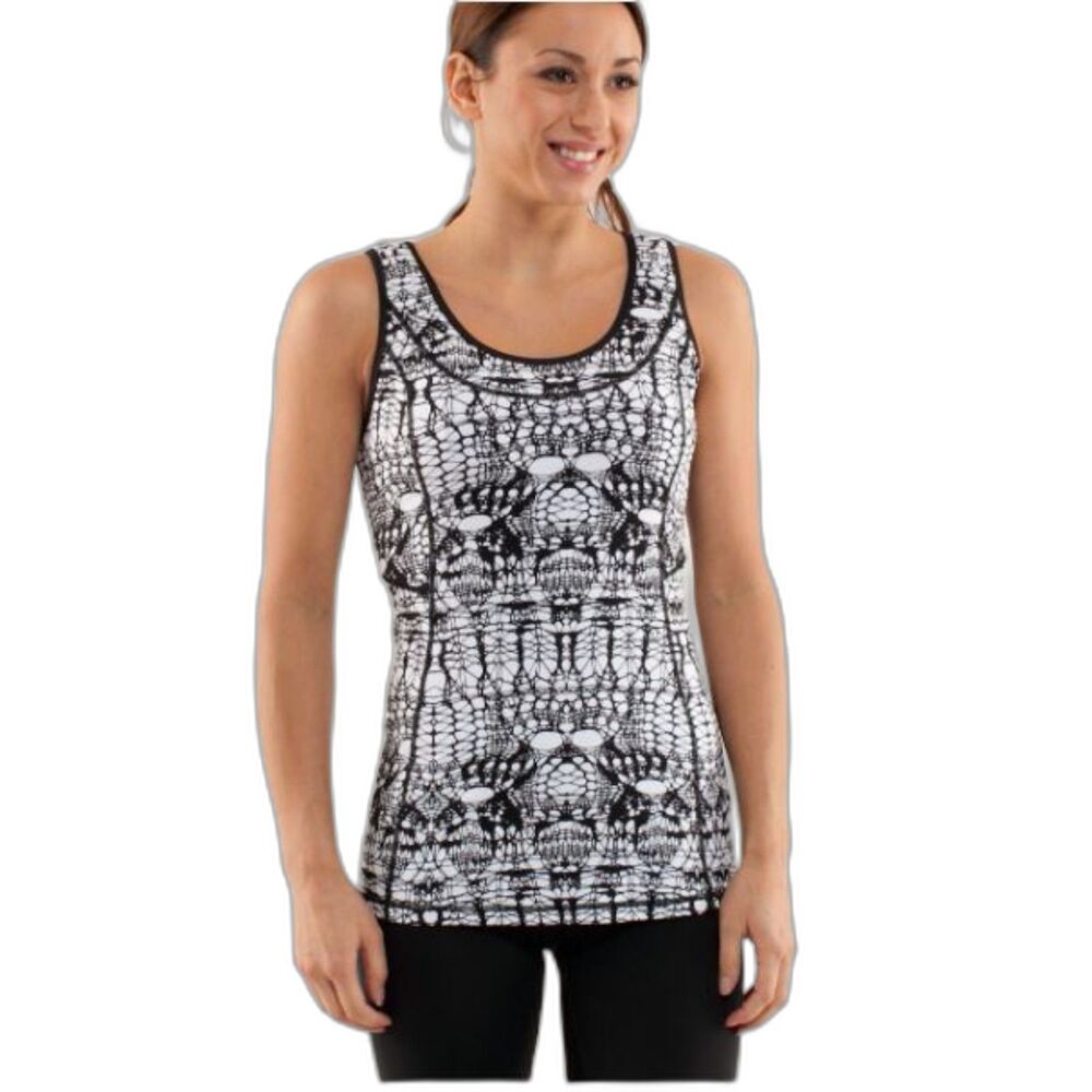 Lululemon Run: Stay On Course Tank Black White Glacier Lace / Black X1